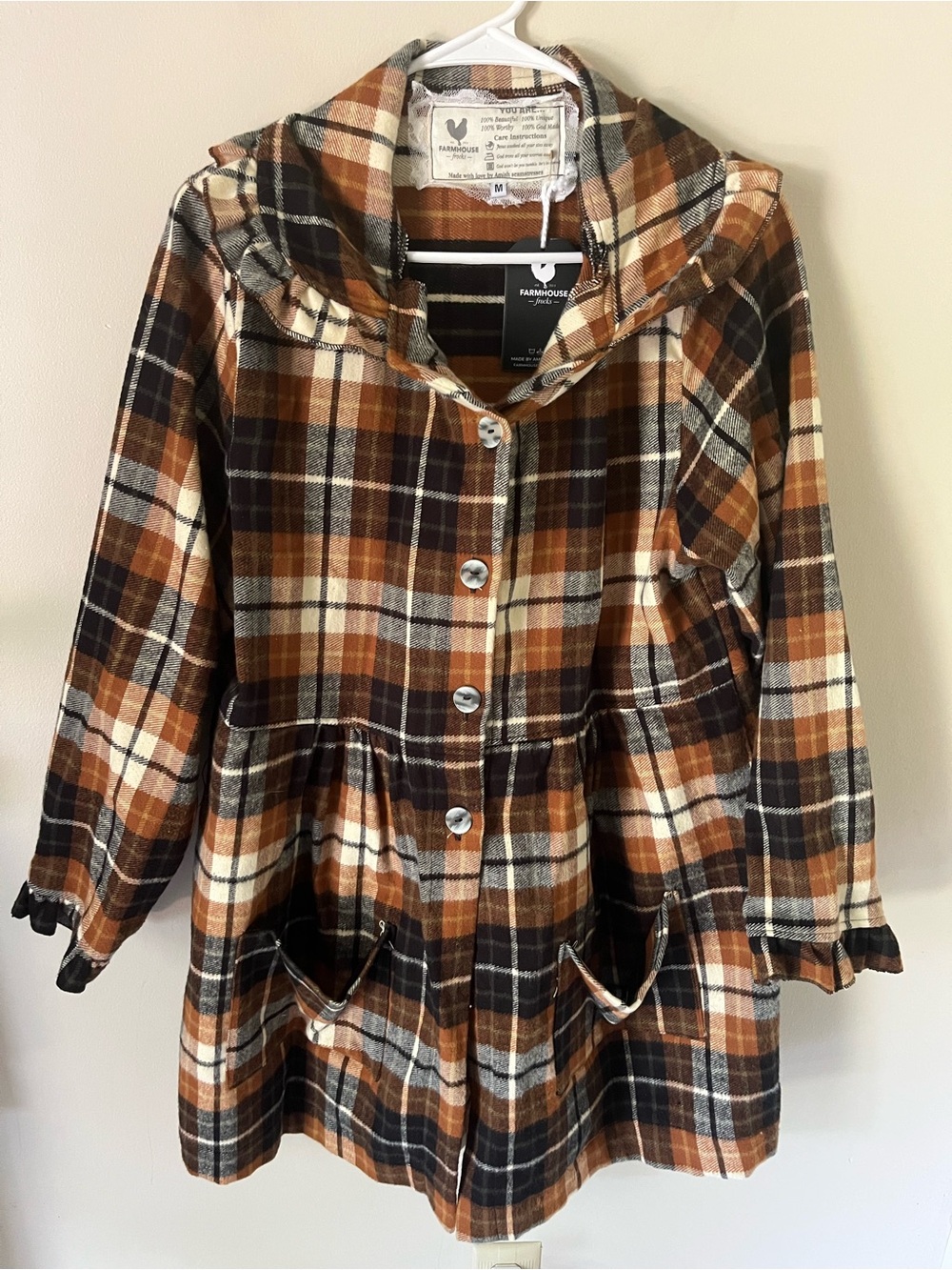 Farmhouse Frocks Lightweight Flannel Button Down Shirt Jacket Brown Size M NWT